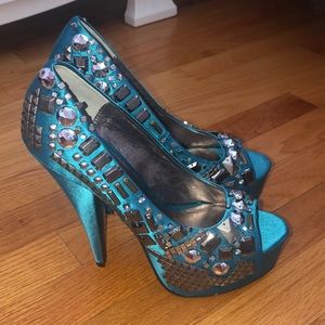 Embellished satin heels